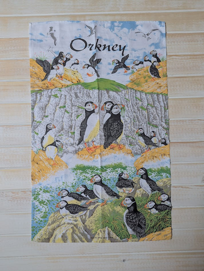 Tea Towel - Orkney Puffins